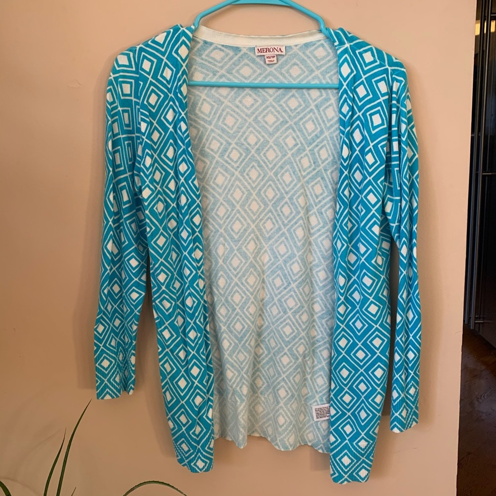 Blue Geometric Print Merona Cardigan Size XS